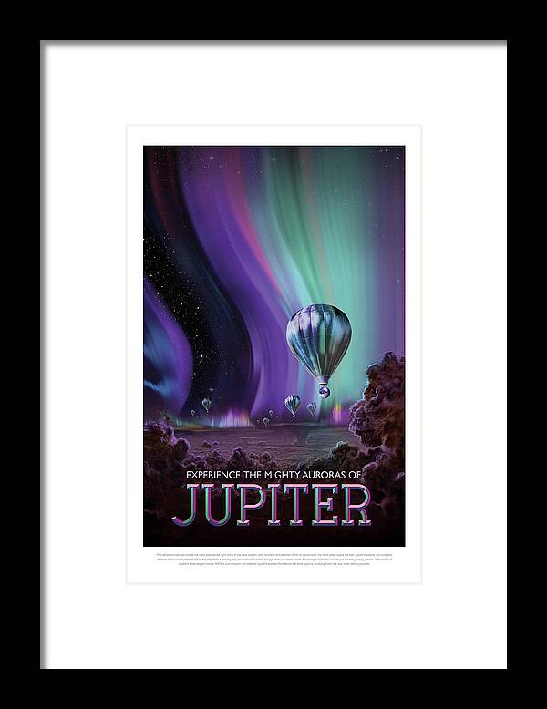 Vintage Framed Print featuring the photograph Experience The Mighty Auroras Of Jupiter - Vintage NASA Poster by Mark Kiver