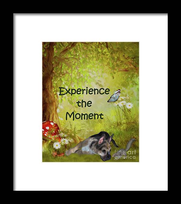 Inspirational Framed Print featuring the painting Experience The Moment Puppy Inspirational by Smilin Eyes Treasures
