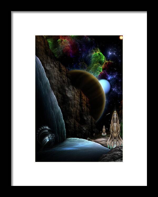 Exploration Of Space Framed Print featuring the digital art Exploration Of Space by Rolando Burbon