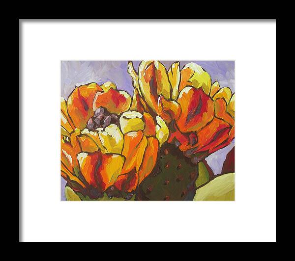 Prickly Pear Framed Print featuring the painting Explosion of Color by Sandy Tracey