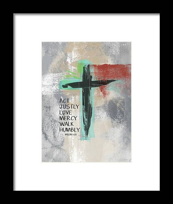 Cross Framed Print featuring the mixed media Expressionist Cross Love Mercy- Art by Linda Woods by Linda Woods