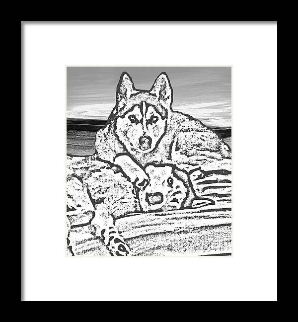 Abstract Framed Print featuring the photograph Expressive Huskies Mixed Media G51816_e by Mas Art Studio