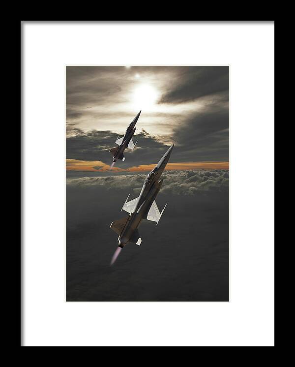 Northrop Corporation Framed Print featuring the digital art F-20 Tigershark Interceptors by Erik Simonsen