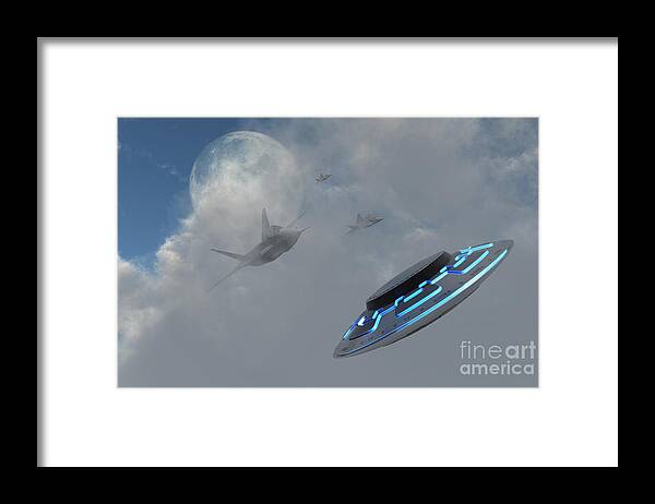 Horizontal Framed Print featuring the digital art F-22 Stealth Fighter Jets On The Trail by Mark Stevenson