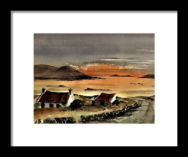 Ireland Framed Print featuring the painting Omey Sunset, Galway by Val Byrne