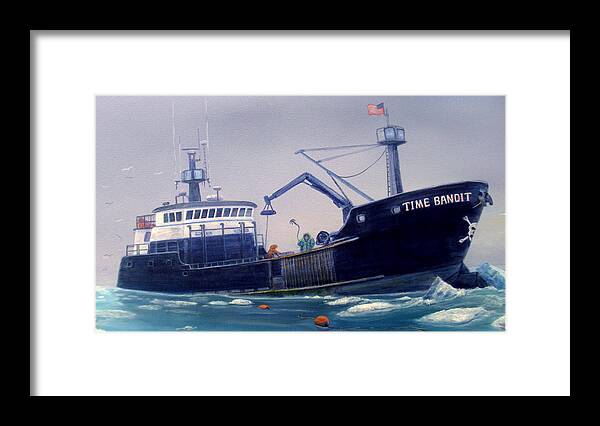 Seascape Framed Print featuring the painting F/v Time Bandit Closeup by Wayne Enslow