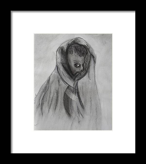 Eye Framed Print featuring the drawing Face of Hunger by Denise Hills
