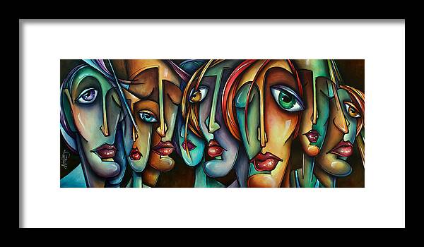 Portrait Framed Print featuring the painting 'Face Us' by Michael Lang