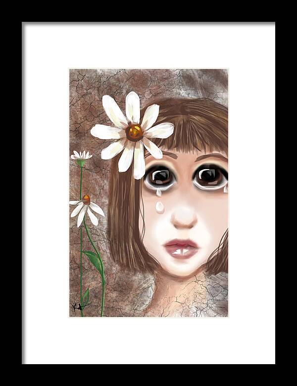 Faces Framed Print featuring the digital art Face with tear drops by Kathleen Hromada