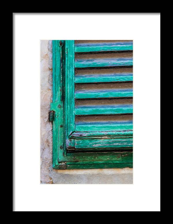Brunello Di Montalcino Framed Print featuring the photograph Faded Green Window Shutter by David Letts