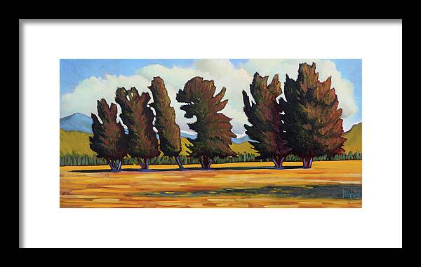 Fairfield Idaho Framed Print featuring the painting Fairfield Tree Row by Kevin Hughes