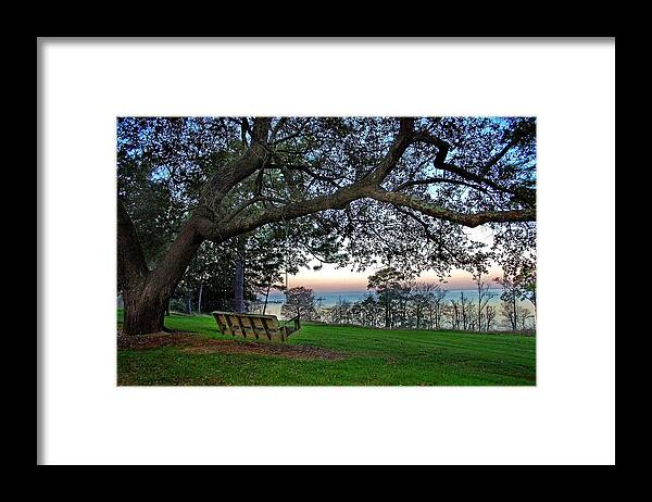 Fairhope Framed Print featuring the painting Fairhope Swing on the Bay by Michael Thomas