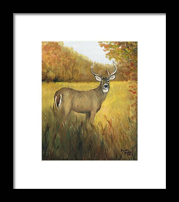 Animal Framed Print featuring the painting Fall Buck by Charlotte Yealey
