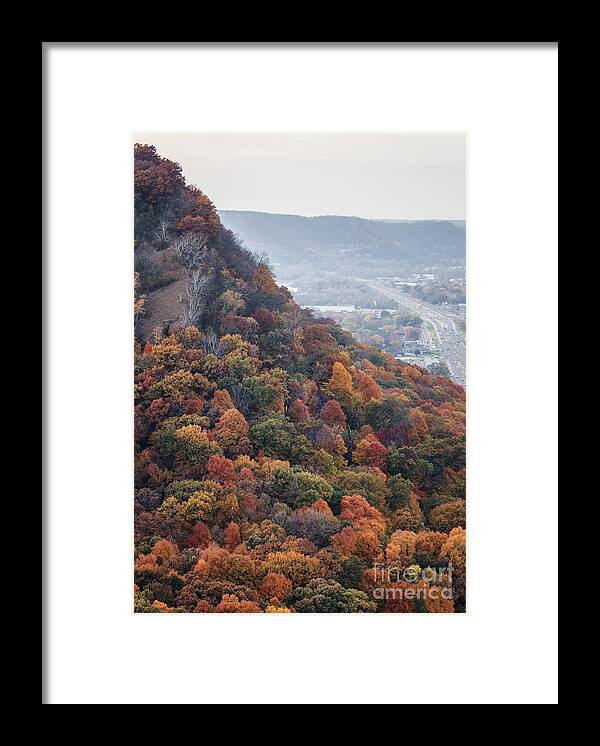 Winona Minnesota Framed Print featuring the photograph Fall Colors Bluff Winona Minnesota by Kari Yearous