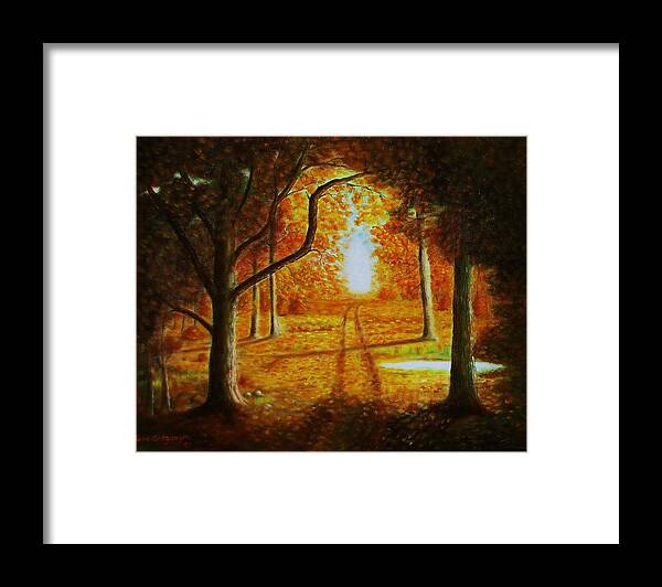 Fall Scene......color In Trees. Framed Print featuring the painting Fall in the woods by Gene Gregory