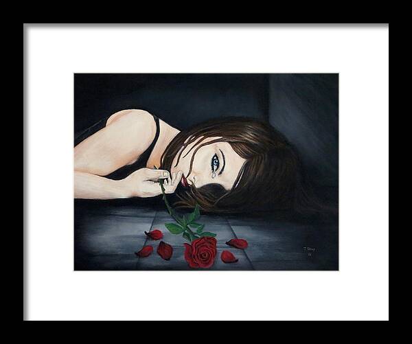 Rose Framed Print featuring the painting Fallen by Teresa Wing