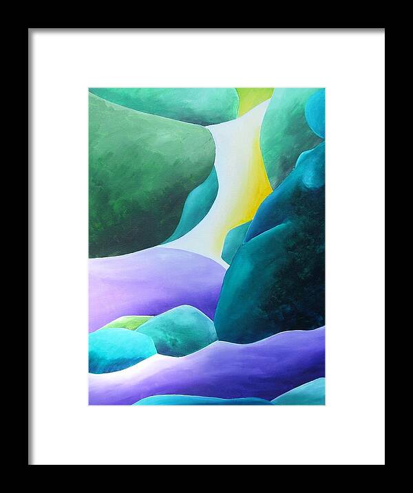 Green Framed Print featuring the painting Falling for the Water by Jennifer Hannigan-Green