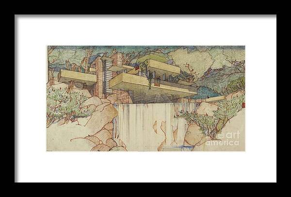 Pen And Ink Drawing Framed Print featuring the photograph Fallingwater Pen and Ink by David Bearden