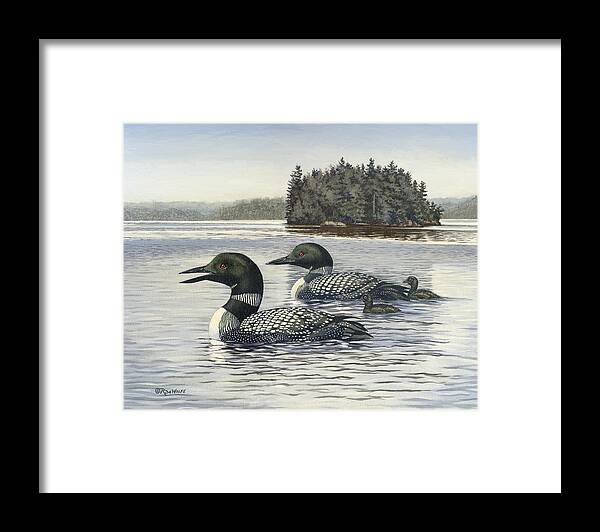 Common Loon Framed Print featuring the painting Family Outing by Richard De Wolfe