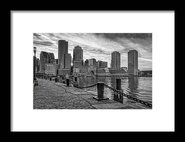 Boston Framed Print featuring the photograph Fan Pier Boston Harbor BW by Susan Candelario