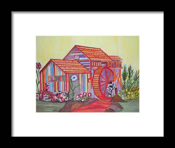 Orange Painting Framed Print featuring the painting Fanasty Waterwheel by Connie Valasco