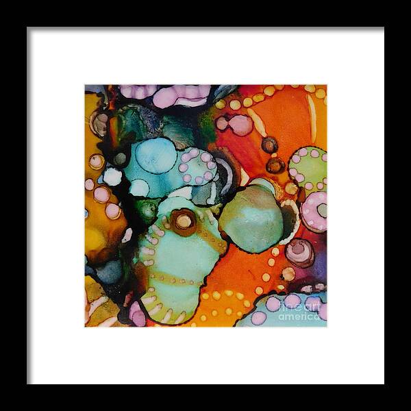 Abstract Design In All The Colors Of The Rainbow - Vibrant Colors Of Red Framed Print featuring the painting Fantasy #6 by Joan Clear