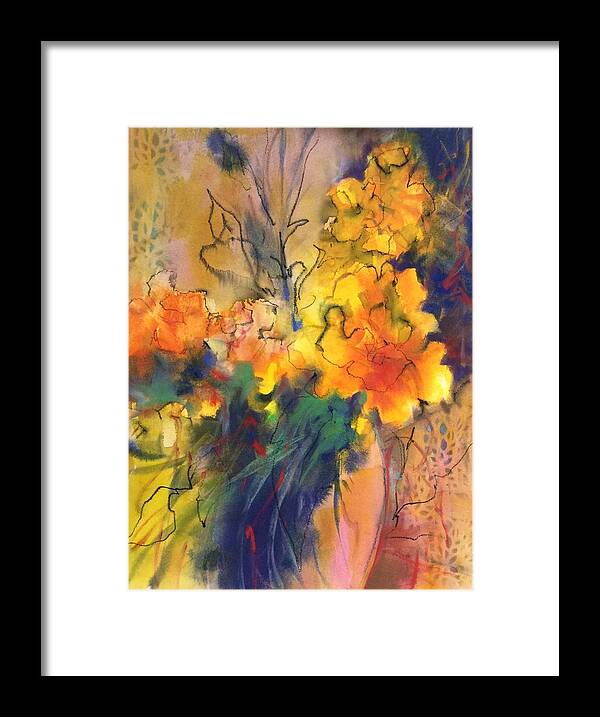 Yellow Flowers Framed Print featuring the mixed media Fantasy Flowers by Karen Ann Patton