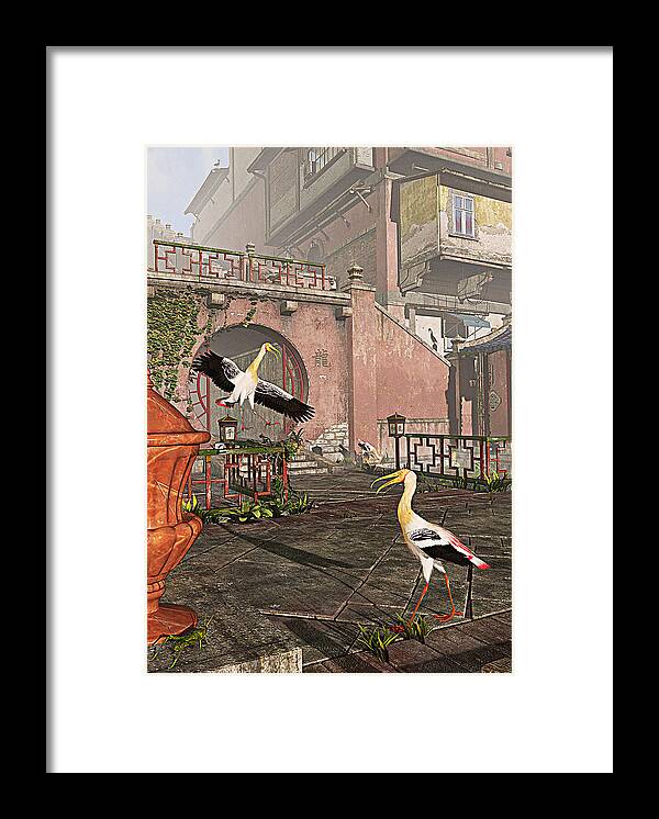 Storks Framed Print featuring the painting Far East AM by Peter J Sucy