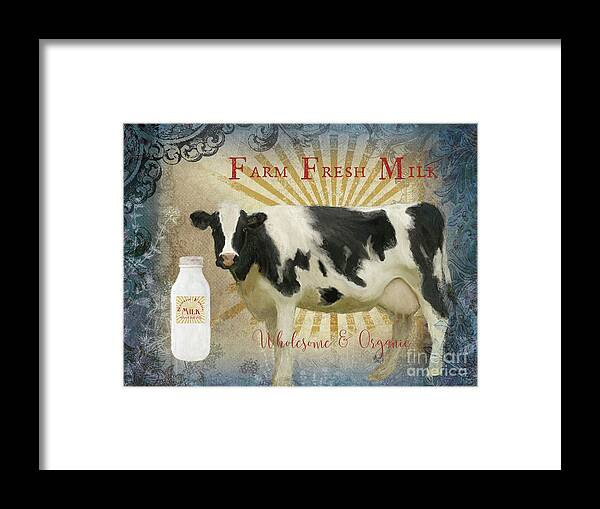 Farm Fresh Framed Print featuring the painting Farm Fresh Milk Vintage Style Typography Country Chic by Audrey Jeanne Roberts