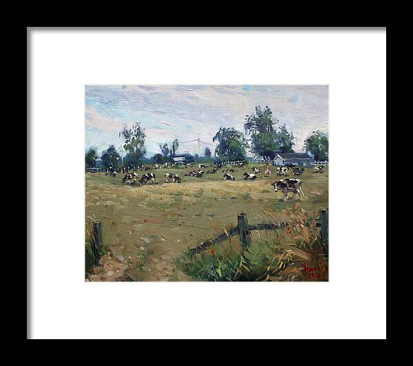 Farm Framed Print featuring the painting Farm in Terra Cotta ON by Ylli Haruni