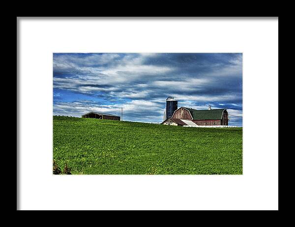 Farm Framed Print featuring the photograph Farm On The Hill by Cathy Kovarik