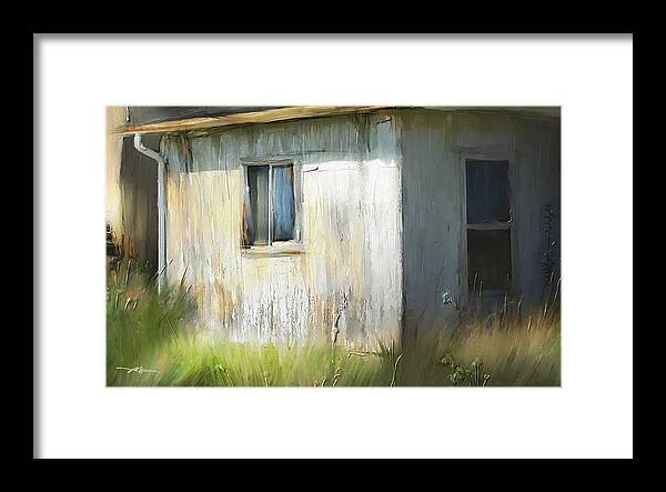 Building Framed Print featuring the painting Farmhouse Detail Port Albert Ontario by Bob Salo