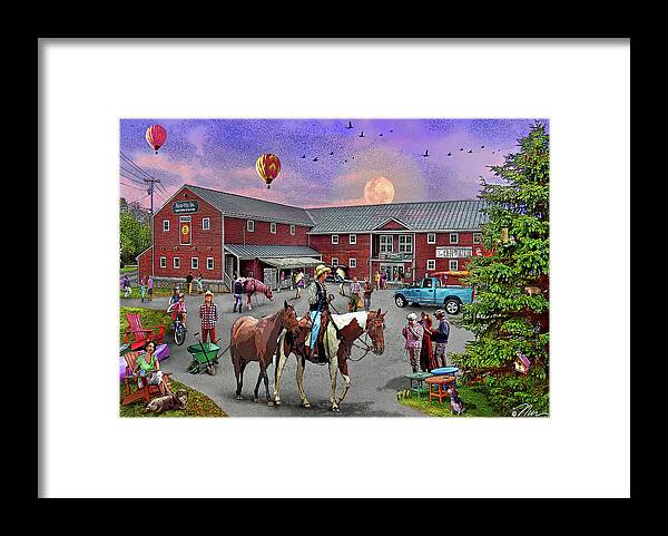 Farm-way Inc. / Vermont Gear Framed Print featuring the digital art Farm Way Inc in Bradford Vermont Summer by Nancy Griswold