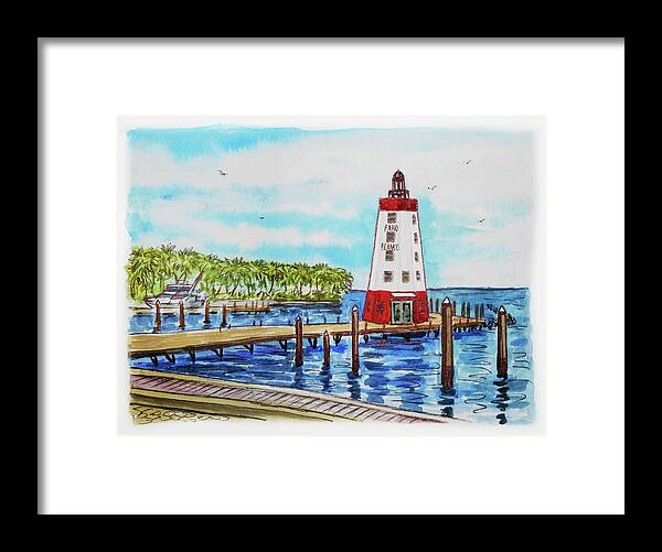 Faro Blanco Framed Print featuring the painting Faro Blanco Lighthouse Florida Keys by Irina Sztukowski