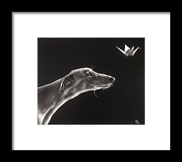 Dog Framed Print featuring the drawing Fascination by Elena Kolotusha