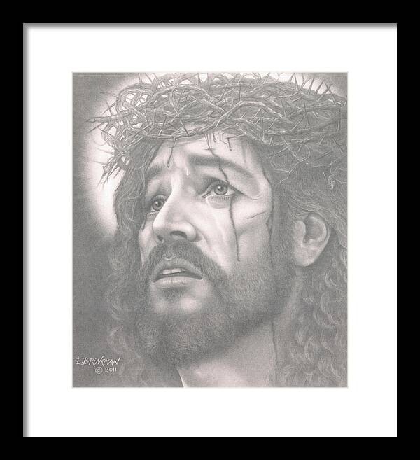 Jesus Framed Print featuring the drawing Father forgive them by Eduard Brinkman