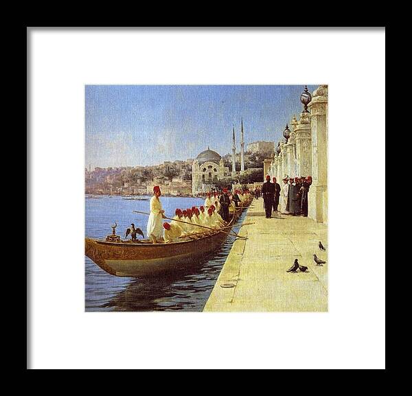 Fausto Zonaro Boats Of Tthe Sultan Framed Print featuring the painting Fausto Zonaro Boats by Eastern Accents