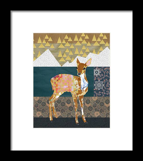Fawn Collage Framed Print featuring the mixed media Fawn Collage by Claudia Schoen