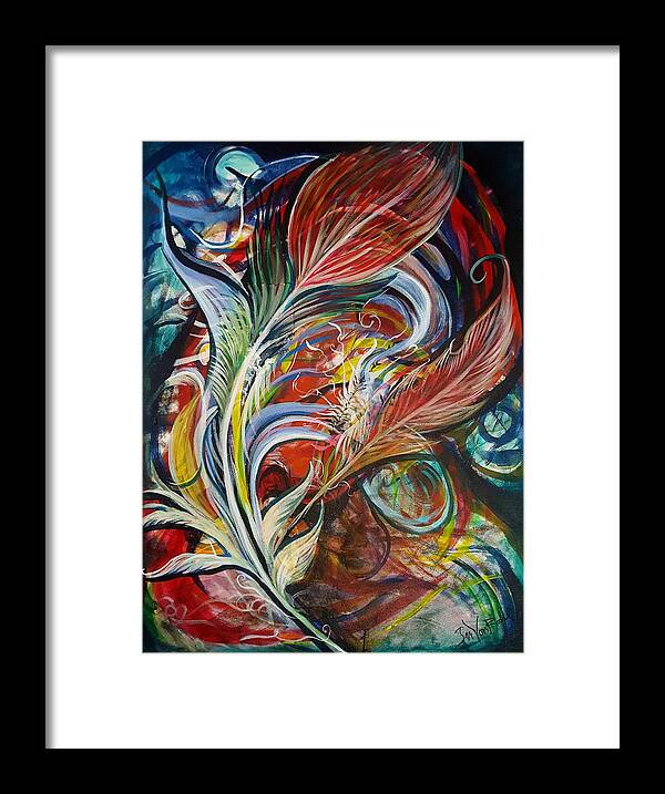 Feather Framed Print featuring the painting Feather Fury by Jan VonBokel