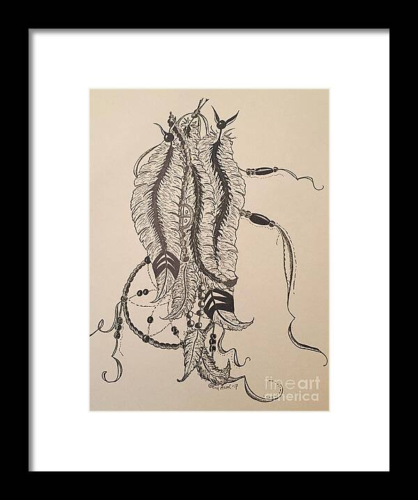 Feather Framed Print featuring the drawing Feathers by Eva Ason