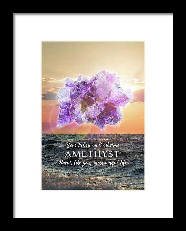February Framed Print featuring the digital art February Birthstone Amethyst by Evie Cook