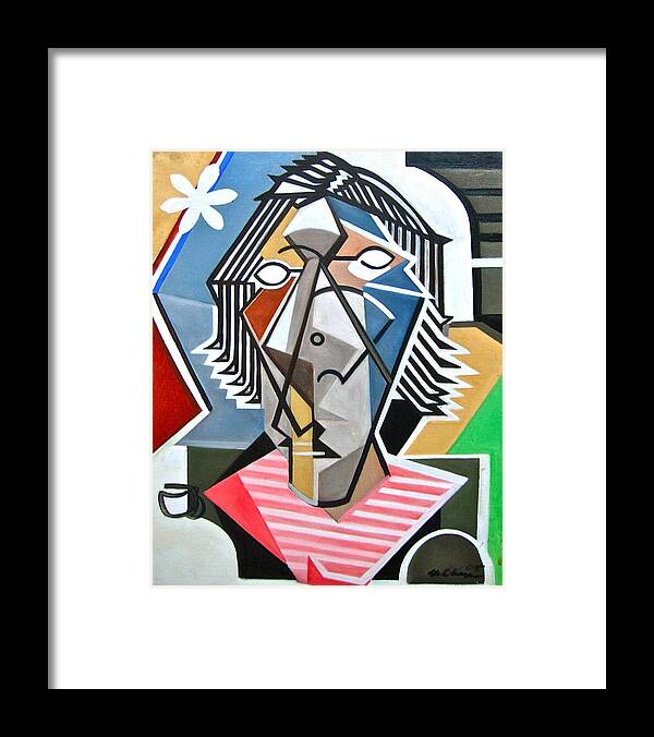 Female Tea Bright Colorful Framed Print featuring the painting Female Bust with Tea by Martel Chapman