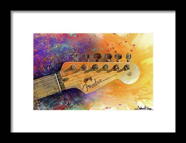 Fender Stratocaster Framed Print featuring the painting Fender Head by Andrew King