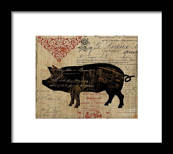 Cow Framed Print featuring the painting Ferme Farm Piglet by Mindy Sommers