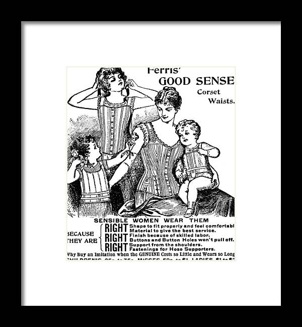 Ferris Good Sense Framed Print featuring the mixed media Ferris Good Sense Corset Waists - Vintage Advertising Poster by Studio Grafiikka