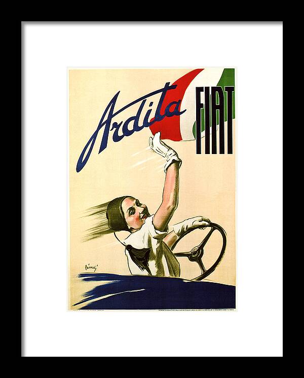 Vintage Framed Print featuring the mixed media Fiat Ardita - Italian Car - Vintage Advertising Poster by Studio Grafiikka