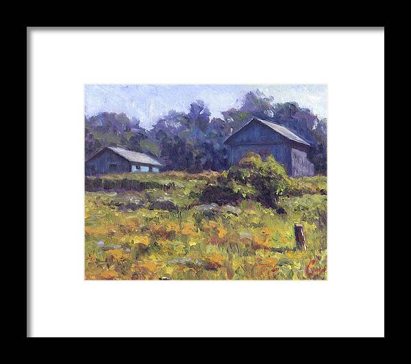Impressionist Framed Print featuring the painting Field, Barn, and Shed by Michael Camp