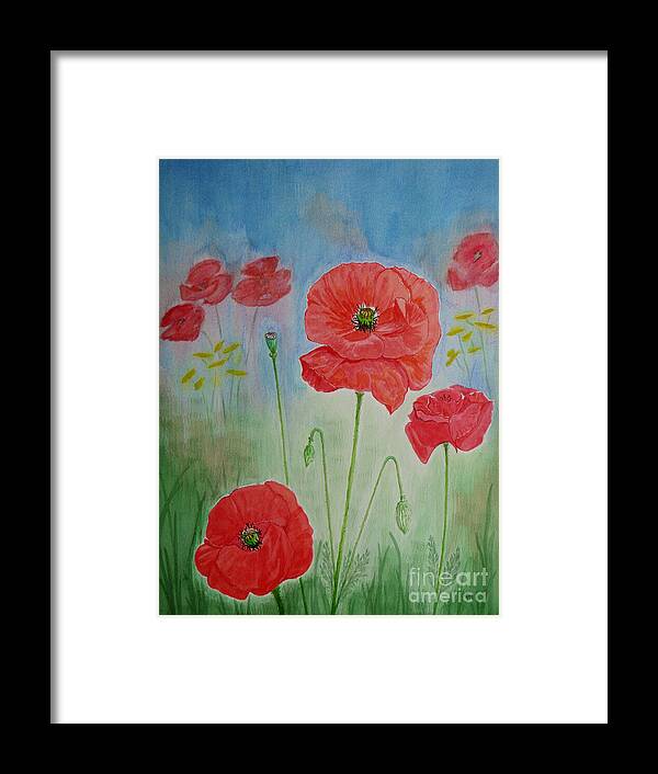 Field Poppies Framed Print featuring the painting Field Poppies by Yvonne Johnstone