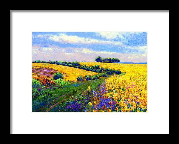Landscape Framed Print featuring the painting Fields of Gold by Jane Small