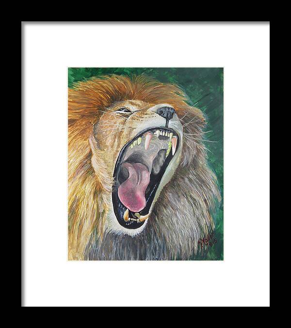 Lions Framed Print featuring the painting Fierce Looking Yawn by Marcus Moller